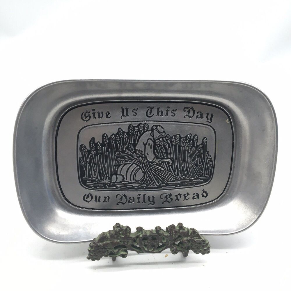 Wilton Armetale Bread Tray - Give Us This Day Our Daily Bread - Vtg Farmhouse